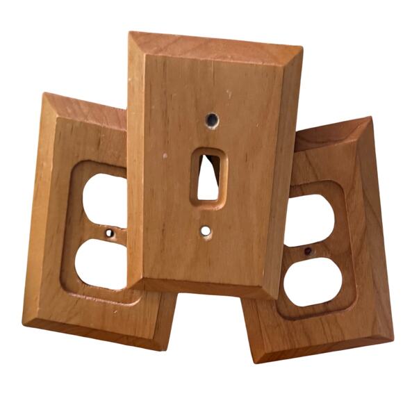 Vintage Solid Wood Outlet & Switch Plate Covers – Set of 3 – Mid-Century Look - Picture 1 of 3
